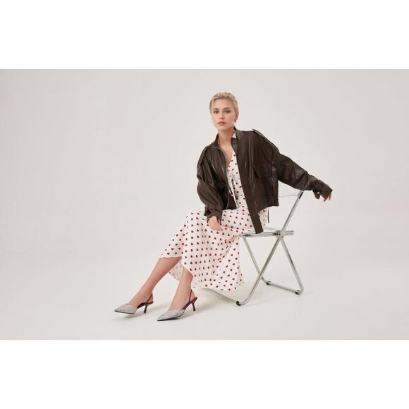 Women's Kitten Rhinestone Pointed Toe Pumps Slingback Heels Dress Shoes - Picture 6 of 7